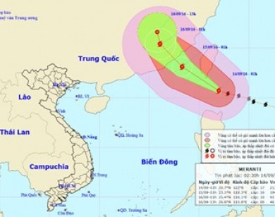 Siêu bão Meranti di chuyển nhanh vào biển Đông