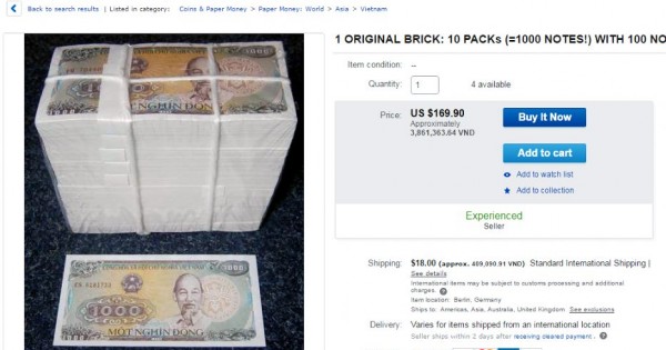 Tiền cũ 1 đồng Việt Nam rao bán 45 triệu trên eBay