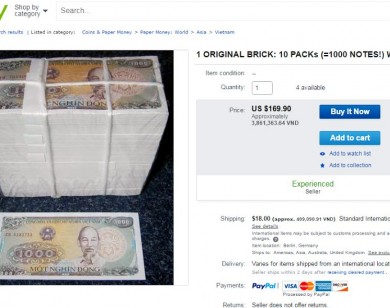 Tiền cũ 1 đồng Việt Nam rao bán 45 triệu trên eBay