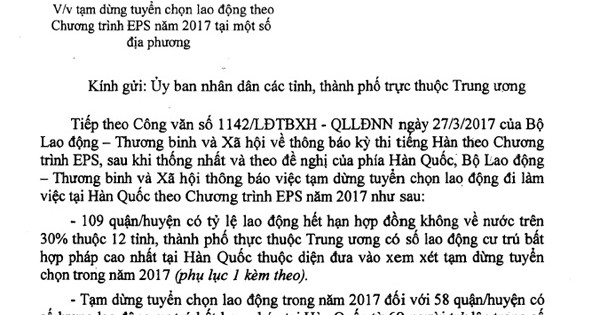 Tạm dừng tuyển chọn lao động sang Hàn Quốc tại 58 quận/huyện