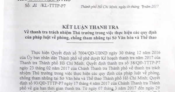 Cực nhiều sai phạm tại Sở Văn hóa và Thể thao TP Hồ Chí Minh