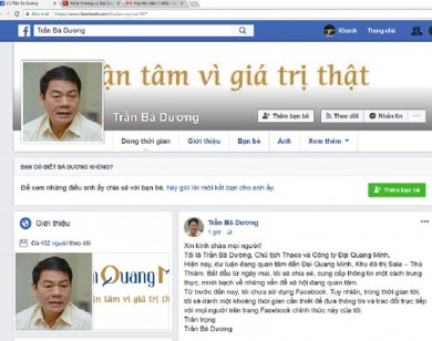 Facebook của ông Trần Bá Dương bị đánh sập sau khi lập 90 phút