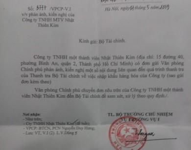 Công ty Nhật Thiên Kim “đóng cửa” oan: Văn phòng Chính phủ đề nghị Bộ Tài chính giải quyết