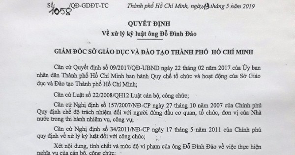 Nguyên Hiệu phó Trường THPT Nguyễn Thị Diệu… kiện Hiệu trưởng Đỗ Đình Đảo