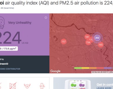 Chỉ số không khí ở Hà Nội tiếp tục ở mức rất ô nhiễm