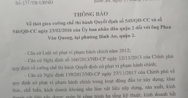TP Hồ Chí Minh: Cưỡng chế 2 công trình xây dựng không phép hơn 1.000m2 tại quận 2