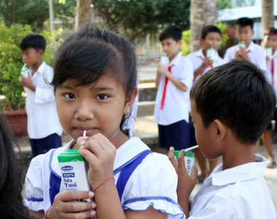 Niềm vui nhân đôi của trẻ em Trà Vinh: Quay lại trường và uống sữa học đường
