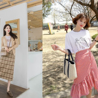 Trẻ trung, năng động với váy kẻ ca rô