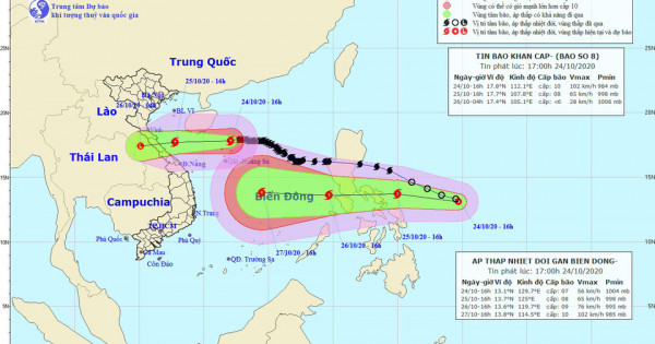 Bão số 8 đang tiến vào các tỉnh Hà Tĩnh - Quảng Trị, xuất hiện áp thấp nhiệt đới mới gần biển Đông