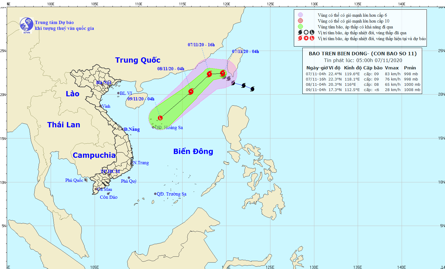 Bão số 11 đã đi vào Biển Đông, sẽ suy yếu nhanh thành vùng áp thấp