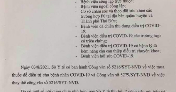 Sở Y tế TP Hồ Chí Minh thu hồi cả 2 văn bản giới thiệu mua thuốc điều trị Covid-19