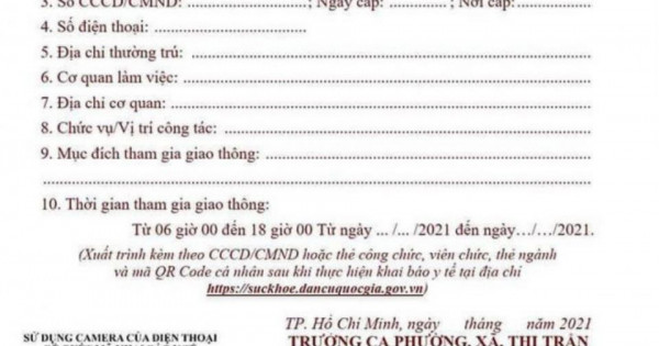 Mẫu giấy đi đường mới tại TP Hồ Chí Minh