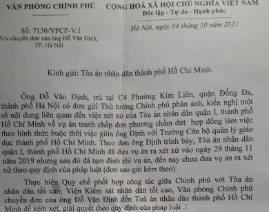 Văn phòng Chính phủ nhắc nhở tòa "ngâm án" gần 2 năm vụ Hiệu trưởng Trường CBQLGD TP Hồ Chí Minh bị kiện