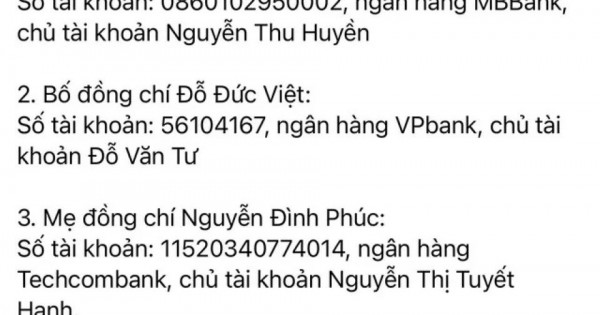 Thông tin ''gia đình 3 các bộ, chiến sĩ hy sinh kêu gọi tiền phúng điếu trên mạng xã hội'' là giả