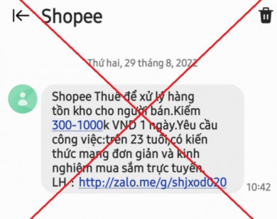Cảnh báo tin nhắn giả mạo Shopee tuyển dụng nhân viên với mức lương cao