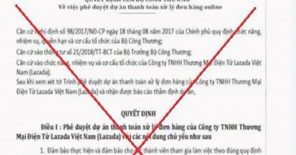 Giả mạo Bộ Công Thương phê duyệt dự án thanh toán xử lý đơn hàng online