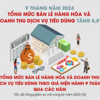 Bán lẻ hàng hóa và doanh thu dịch vụ tiêu dùng 9 tháng tăng 8,8%