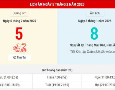 Lịch âm 5/2 chính xác nhất, lịch vạn niên ngày 5/2/2025: Việc nên và không nên làm?