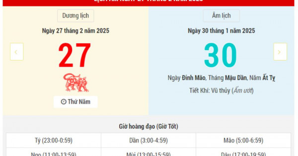 Lịch âm 27/2 chính xác nhất, lịch vạn niên ngày 27/2/2025: Việc nên và không nên làm?