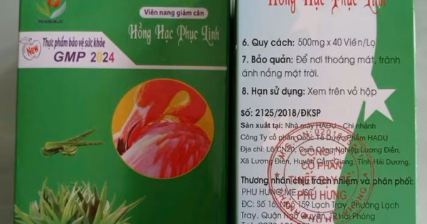 Phát hiện viên uống giảm cân Hồng hạc Phục linh chứa 3 loại chất cấm