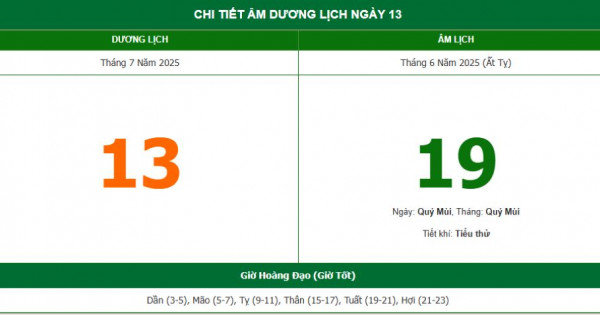 Lịch âm 13/7 chính xác nhất, lịch vạn niên ngày 13/7/2025: Việc nên và không nên làm?