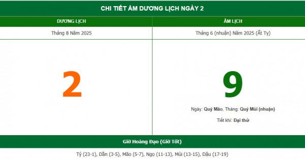 Lịch âm 2/8 chính xác nhất, lịch vạn niên ngày 2/8/2025: Việc nên và không nên làm?