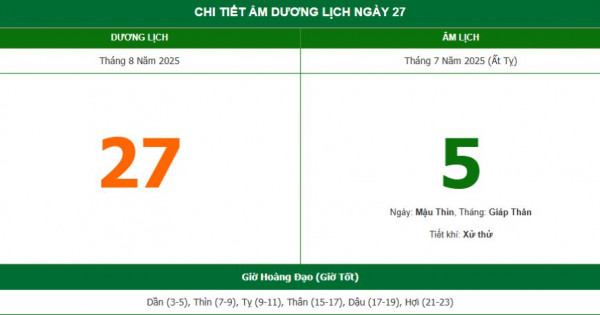 Lịch âm 27/8 chính xác nhất, lịch vạn niên ngày 27/8/2025: Việc nên và không nên làm?