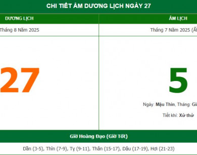 Lịch âm 27/8 chính xác nhất, lịch vạn niên ngày 27/8/2025: Việc nên và không nên làm?