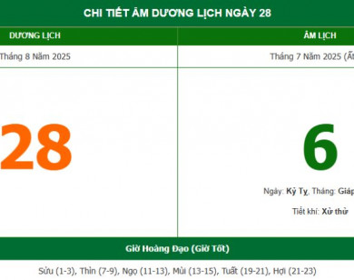Lịch âm 28/8 chính xác nhất, lịch vạn niên ngày 28/8/2025: Việc nên và không nên làm?