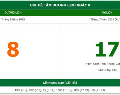 Lịch âm 8/9 chính xác nhất, lịch vạn niên ngày 8/9/2025: Việc nên và không nên làm?