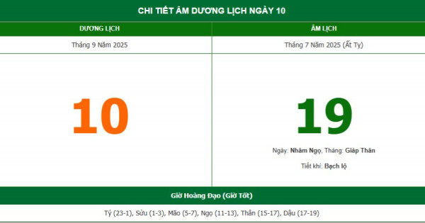 Lịch âm 10/9 chính xác nhất, lịch vạn niên ngày 10/9/2025: Việc nên và không nên làm?