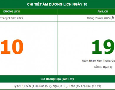 Lịch âm 10/9 chính xác nhất, lịch vạn niên ngày 10/9/2025: Việc nên và không nên làm?