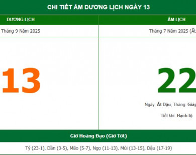 Lịch âm 13/9 chính xác nhất, lịch vạn niên ngày 13/9/2025: Việc nên và không nên làm?