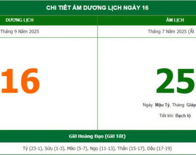 Lịch âm 16/9 chính xác nhất, lịch vạn niên ngày 16/9/2025: Việc nên và không nên làm?
