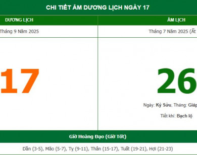 Lịch âm 17/9 chính xác nhất, lịch vạn niên ngày 17/9/2025: Việc nên và không nên làm?