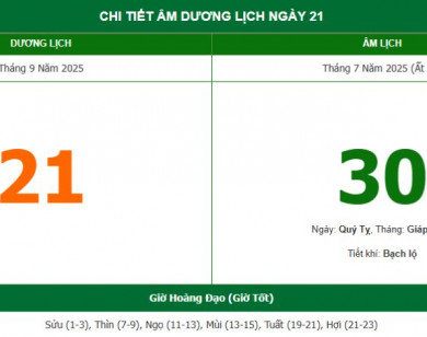 Lịch âm 21/9 chính xác nhất, lịch vạn niên ngày 21/9/2025: Việc nên và không nên làm?