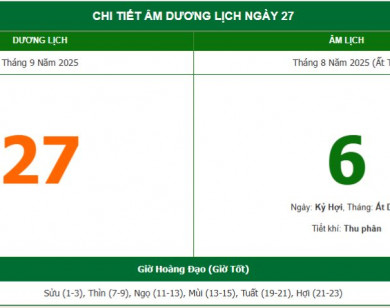 Lịch âm 27/9 chính xác nhất, lịch vạn niên ngày 27/9/2025: Việc nên và không nên làm?
