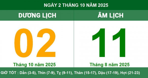 Lịch âm 2/10 chính xác nhất, lịch vạn niên ngày 2/10/2025: Việc nên và không nên làm?