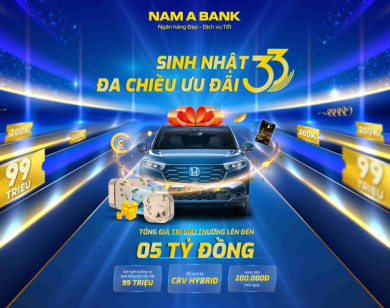 Sinh nhật 33 năm Nam A Bank: Hoàn tiền mỗi ngày, cơ hội trúng xe Honda CR-V Hybrid