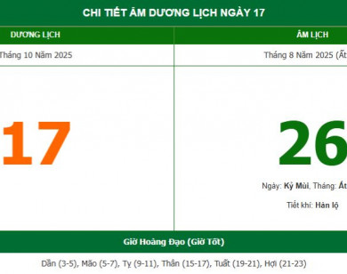 Lịch âm 17/10 chính xác nhất, lịch vạn niên ngày 17/10/2025: Việc nên và không nên làm?