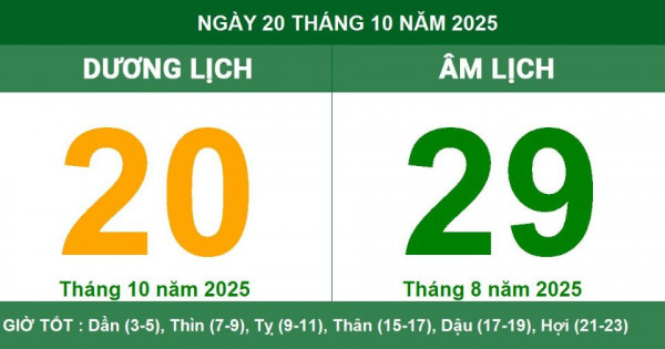 Lịch âm 20/10 chính xác nhất, lịch vạn niên ngày 20/10/2025: Việc nên và không nên làm?