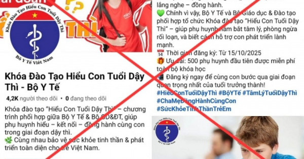 Giả mạo fanpage Bộ Y tế quảng cáo khóa học “Hiểu con tuổi dậy thì” để lừa đảo