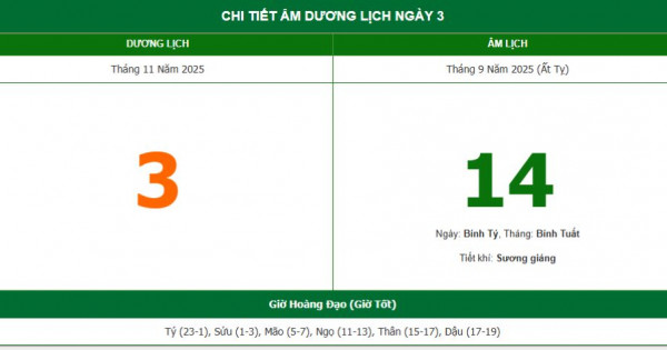 Lịch âm 3/11 chính xác nhất, lịch vạn niên ngày 3/11/2025: Việc nên và không nên làm?