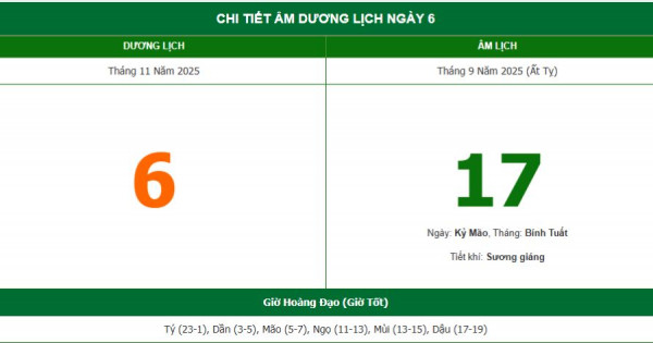 Lịch âm 6/11 chính xác nhất, lịch vạn niên ngày 6/11/2025: Việc nên và không nên làm?