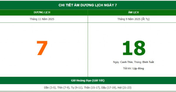 Lịch âm 7/11 chính xác nhất, lịch vạn niên ngày 7/11/2025: Việc nên và không nên làm?