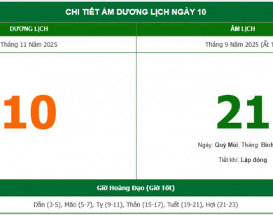 Lịch âm 10/11 chính xác nhất, lịch vạn niên ngày 10/11/2025: Việc nên và không nên làm?