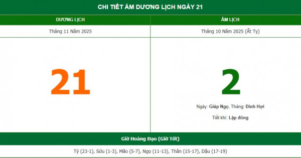 Lịch âm 21/11 chính xác nhất, lịch vạn niên ngày 21/11/2025: Việc nên và không nên làm?