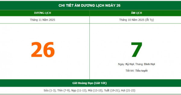 Lịch âm 26/11 chính xác nhất, lịch vạn niên ngày 26/11/2025: Việc nên và không nên làm?