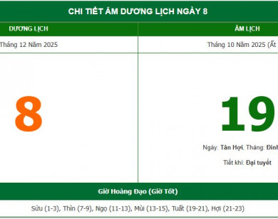 Lịch âm 8/12 chính xác nhất, lịch vạn niên ngày 8/12/2025: Việc nên và không nên làm?