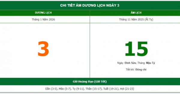 Lịch âm 3/1 chính xác nhất, lịch vạn niên ngày 3/1/2026: Việc nên và không nên làm?